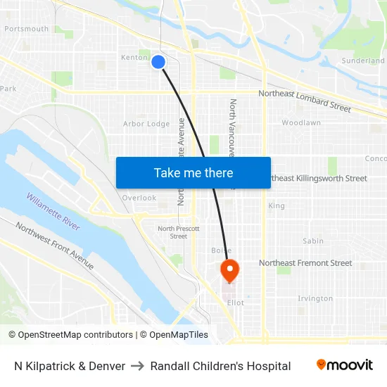 N Kilpatrick & Denver to Randall Children's Hospital map