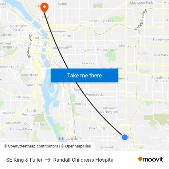 SE King & Fuller to Randall Children's Hospital map
