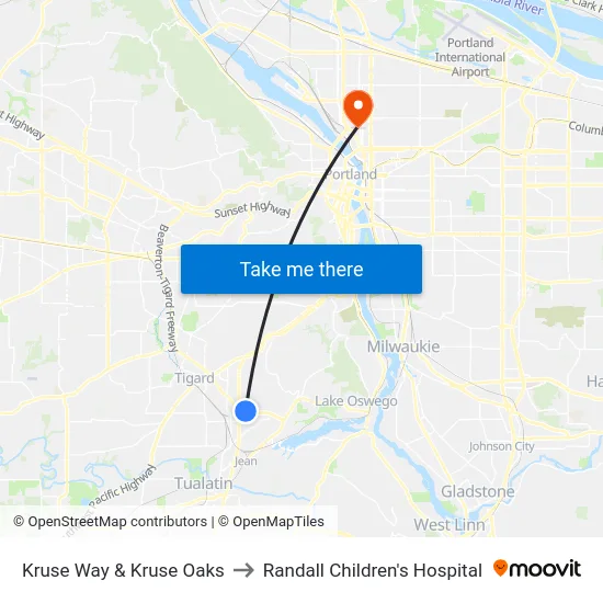 Kruse Way & Kruse Oaks to Randall Children's Hospital map