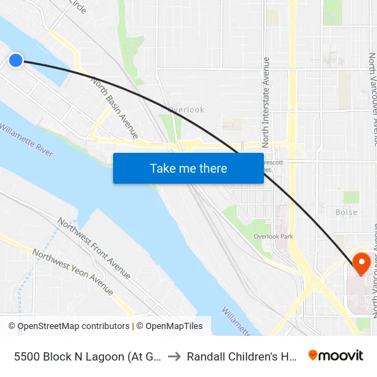 5500 Block N Lagoon (At Gate 18) to Randall Children's Hospital map