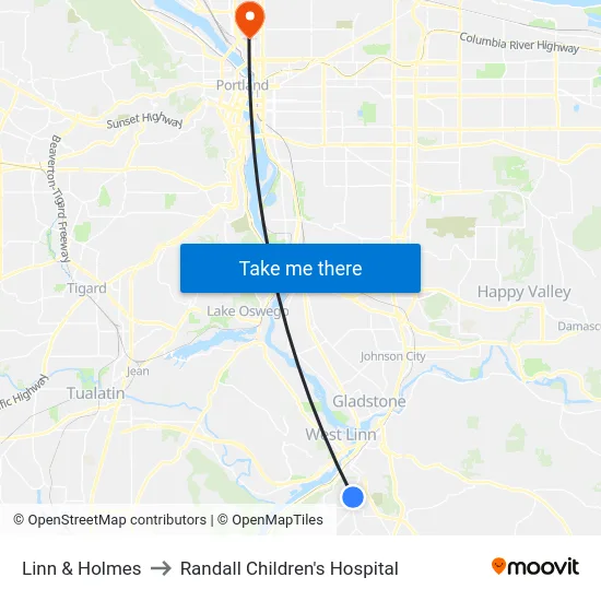 Linn & Holmes to Randall Children's Hospital map