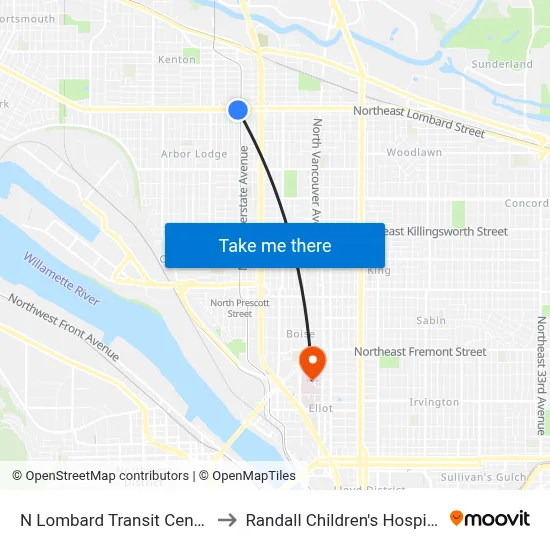 N Lombard Transit Center to Randall Children's Hospital map