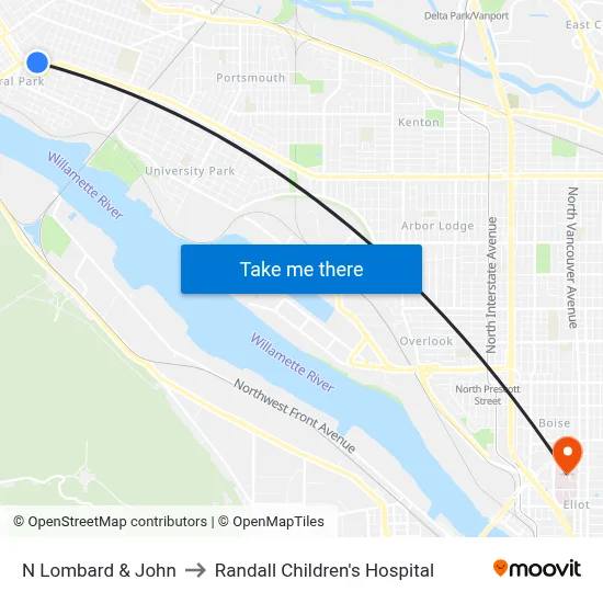 N Lombard & John to Randall Children's Hospital map
