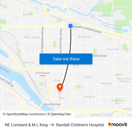 NE Lombard & M L King to Randall Children's Hospital map