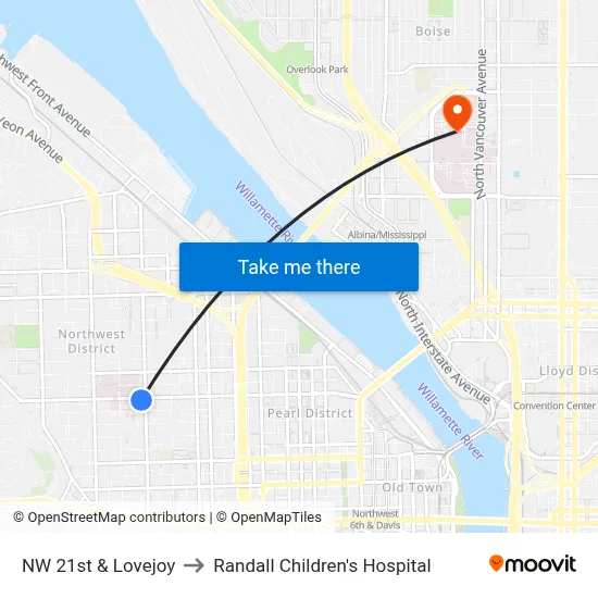 NW 21st & Lovejoy to Randall Children's Hospital map