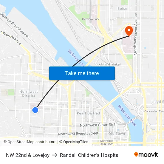 NW 22nd & Lovejoy to Randall Children's Hospital map