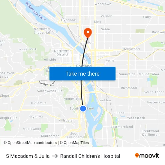 S Macadam & Julia to Randall Children's Hospital map