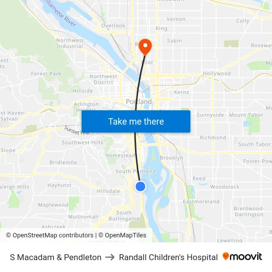S Macadam & Pendleton to Randall Children's Hospital map