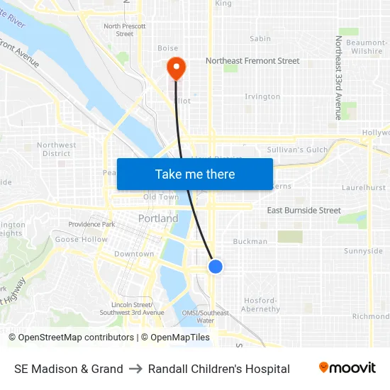 SE Madison & Grand to Randall Children's Hospital map