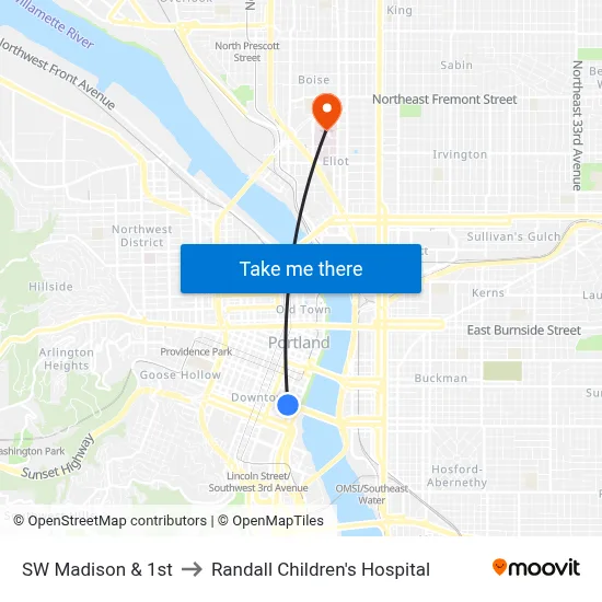 SW Madison & 1st to Randall Children's Hospital map