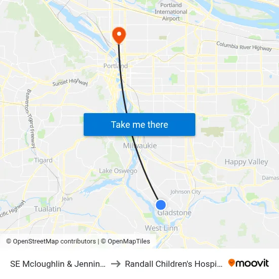 SE Mcloughlin & Jennings to Randall Children's Hospital map