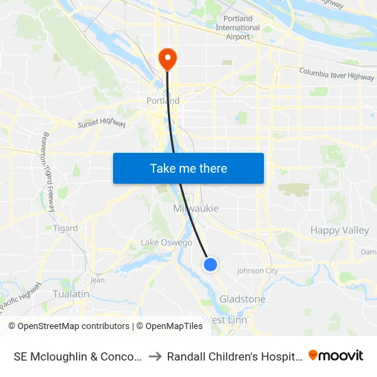 SE Mcloughlin & Concord to Randall Children's Hospital map