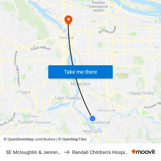 SE Mcloughlin & Jennings to Randall Children's Hospital map