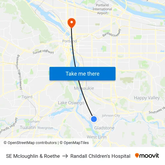 SE Mcloughlin & Roethe to Randall Children's Hospital map