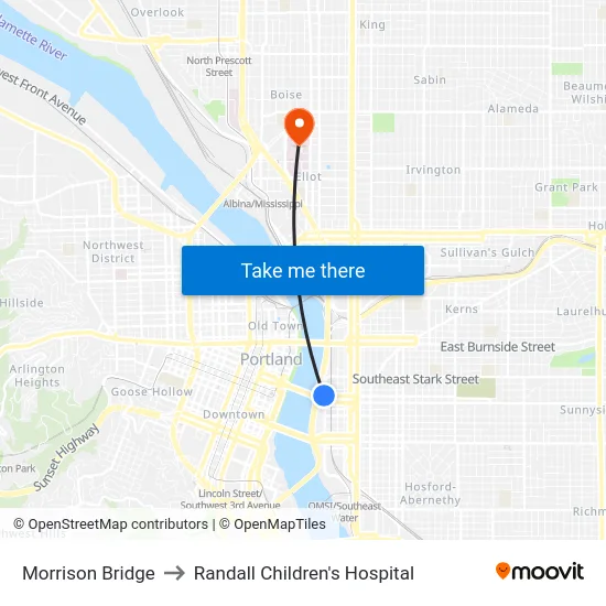 Morrison Bridge to Randall Children's Hospital map