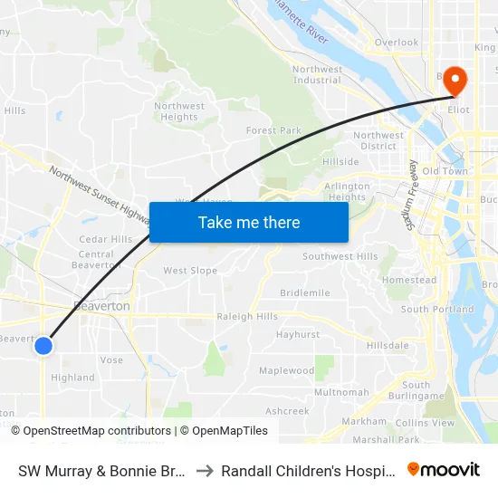 SW Murray & Bonnie Brae to Randall Children's Hospital map