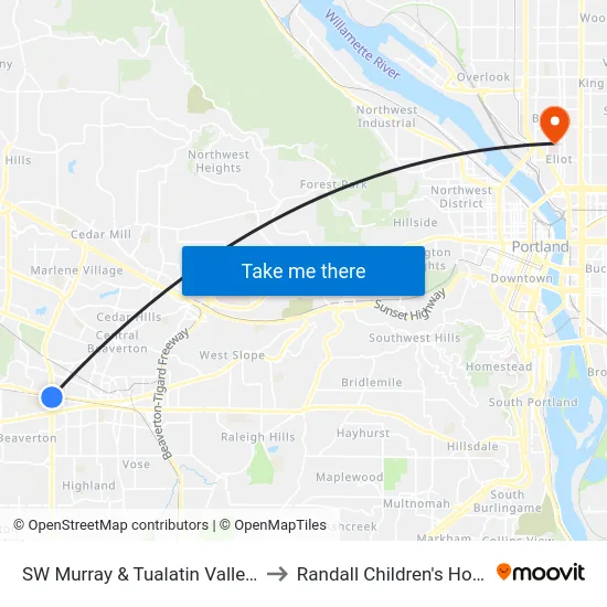 SW Murray & Tualatin Valley Hwy to Randall Children's Hospital map