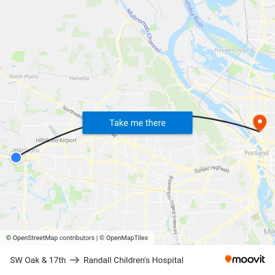 SW Oak & 17th to Randall Children's Hospital map