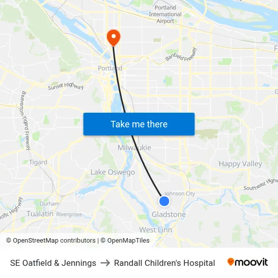 SE Oatfield & Jennings to Randall Children's Hospital map