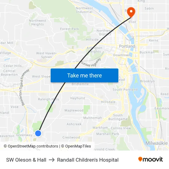 SW Oleson & Hall to Randall Children's Hospital map
