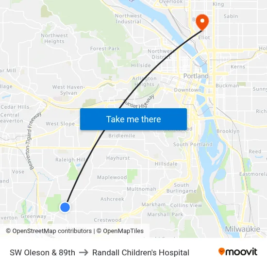 SW Oleson & 89th to Randall Children's Hospital map