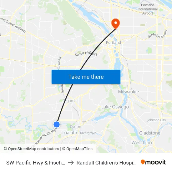 SW Pacific Hwy & Fischer to Randall Children's Hospital map