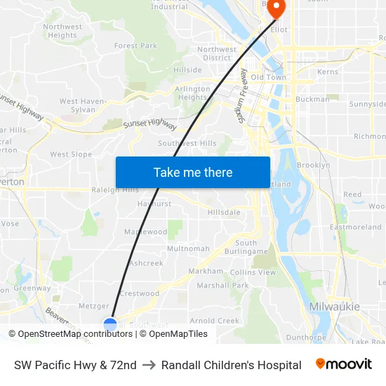 SW Pacific Hwy & 72nd to Randall Children's Hospital map