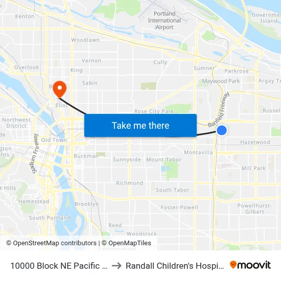 10000 Block NE Pacific St to Randall Children's Hospital map