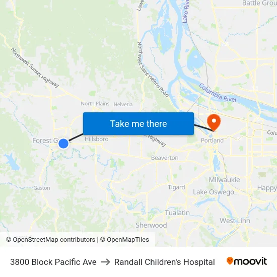 3800 Block Pacific Ave to Randall Children's Hospital map