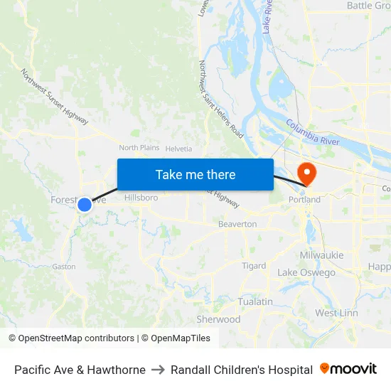 Pacific Ave & Hawthorne to Randall Children's Hospital map