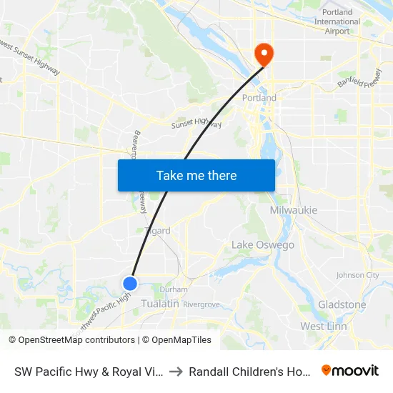 SW Pacific Hwy & Royal Villa Dr to Randall Children's Hospital map