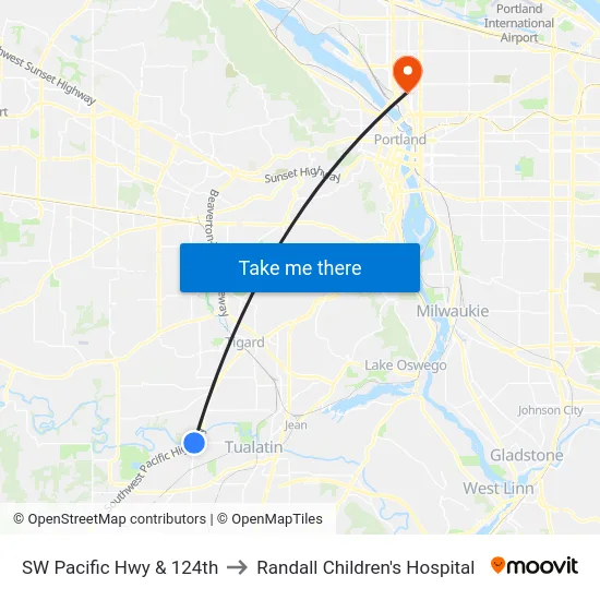 SW Pacific Hwy & 124th to Randall Children's Hospital map