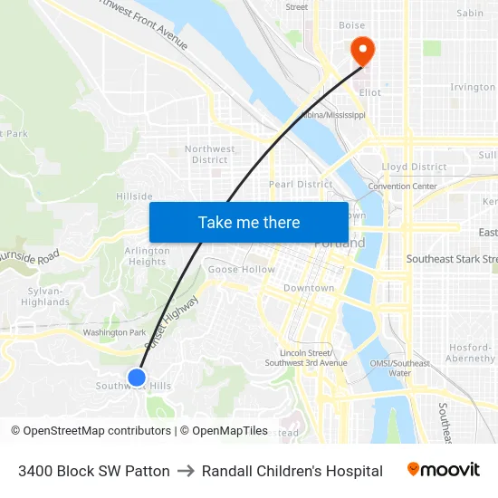 3400 Block SW Patton to Randall Children's Hospital map