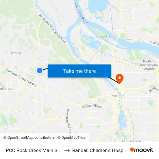 PCC Rock Creek Main Stop to Randall Children's Hospital map