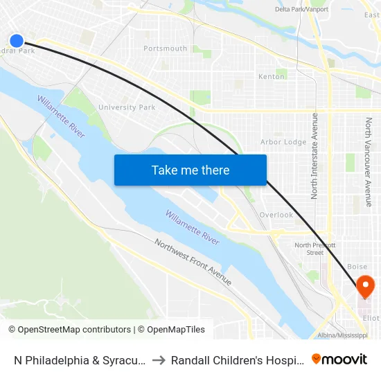 N Philadelphia & Syracuse to Randall Children's Hospital map