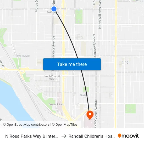 N Rosa Parks Way & Interstate to Randall Children's Hospital map