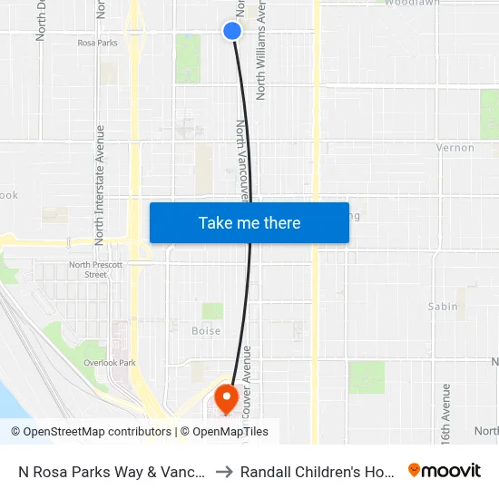 N Rosa Parks Way & Vancouver to Randall Children's Hospital map