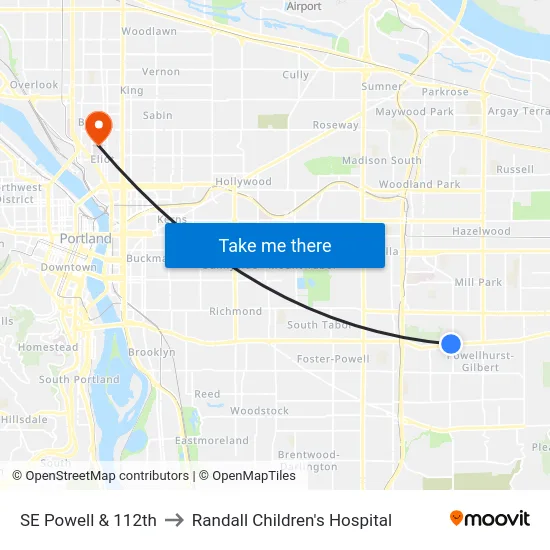 SE Powell & 112th to Randall Children's Hospital map