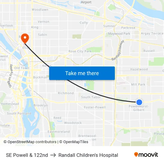 SE Powell & 122nd to Randall Children's Hospital map