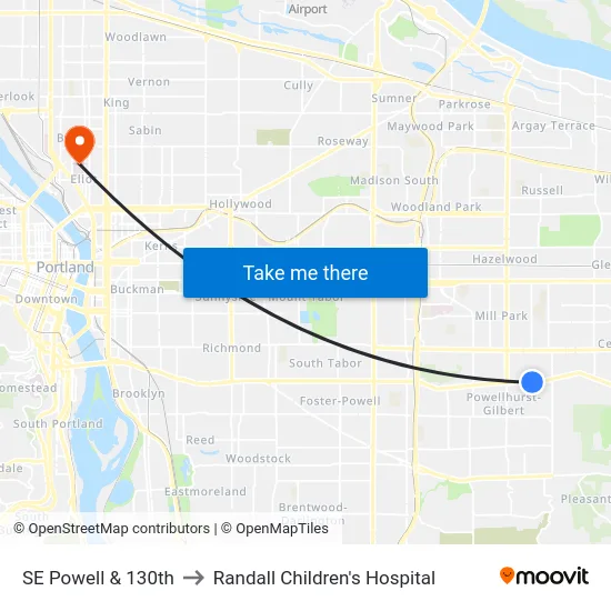 SE Powell & 130th to Randall Children's Hospital map