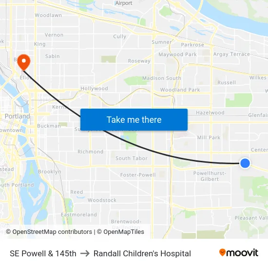 SE Powell & 145th to Randall Children's Hospital map