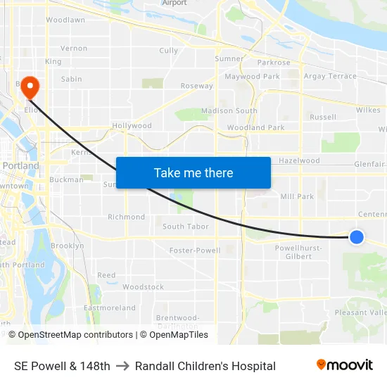 SE Powell & 148th to Randall Children's Hospital map