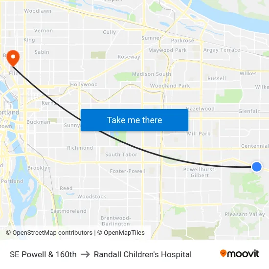SE Powell & 160th to Randall Children's Hospital map
