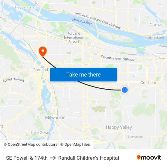 SE Powell & 174th to Randall Children's Hospital map