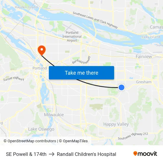 SE Powell & 174th to Randall Children's Hospital map