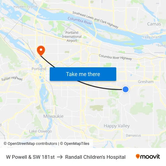 W Powell & SW 181st to Randall Children's Hospital map