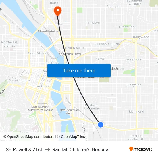 SE Powell & 21st to Randall Children's Hospital map