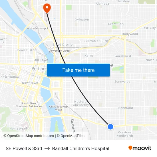 SE Powell & 33rd to Randall Children's Hospital map