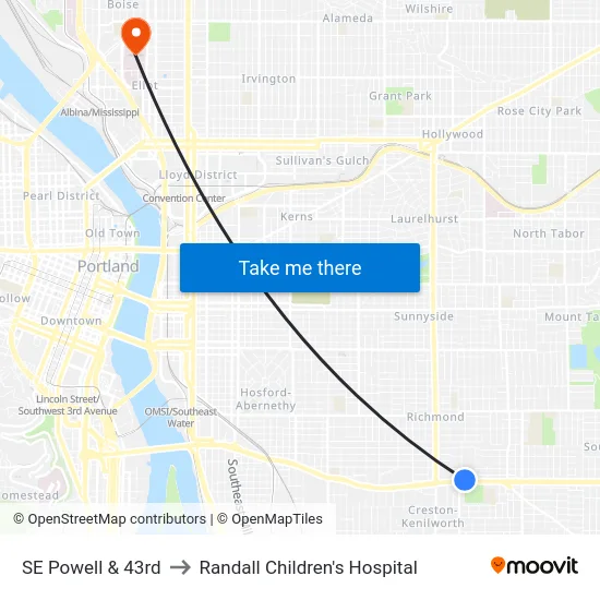 SE Powell & 43rd to Randall Children's Hospital map