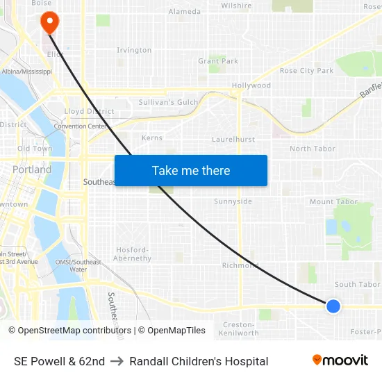 SE Powell & 62nd to Randall Children's Hospital map